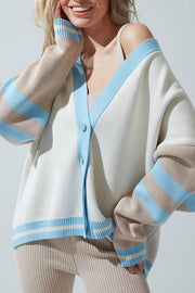 Striped Colorblock Casual Fashion Button Cardigan Sweater