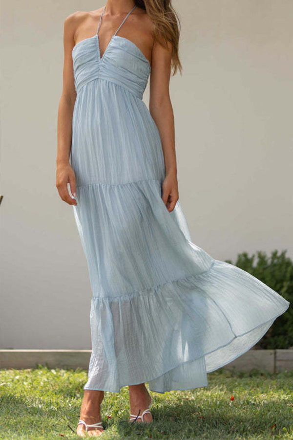 Robe longue à épaules dénudées et col en V