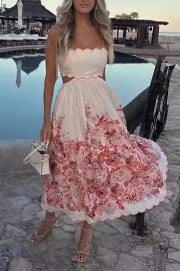Modisches Kleid mit Strapsenprint und Bindeband auf der Rückseite