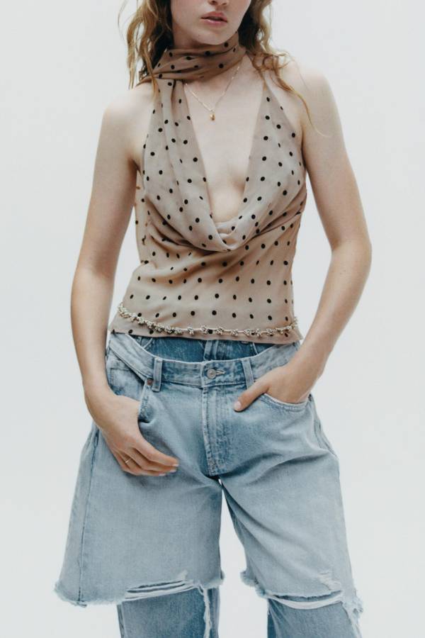 POLKA DOT HALTERNECK TOP WITH SCARF
