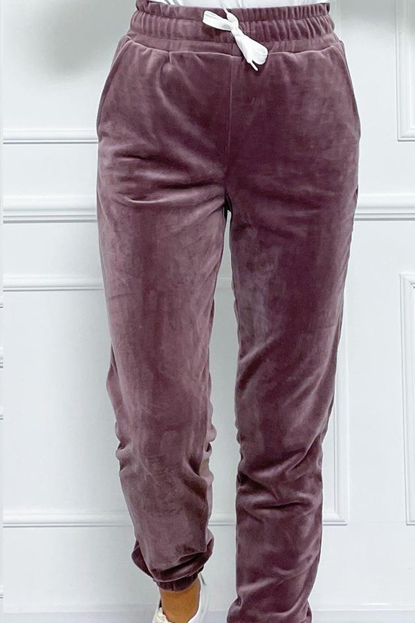 Pantalon décontracté en cachemire coréen pour femme avec ceinture élastique 