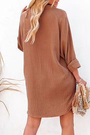 Loose Mid-length Jacket Casual Solid Color Shirt Mini Dress