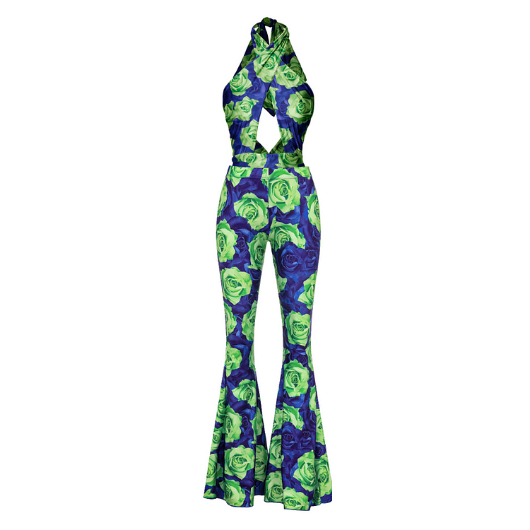 Maillot de bain une pièce à imprimé rose bleu vert et découpes à col suspendu 