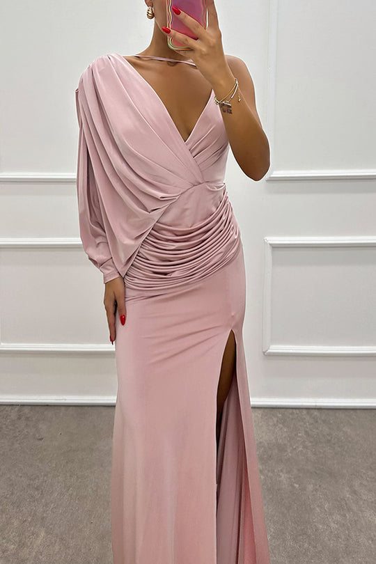 Robe longue fendue à une épaule et manches chauve-souris Like Venus
