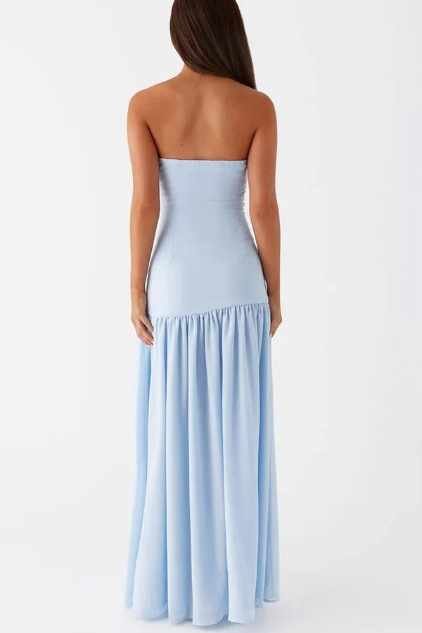 Eden Patchwork Semi-sheer Chiffon Strapless Maxi Dress