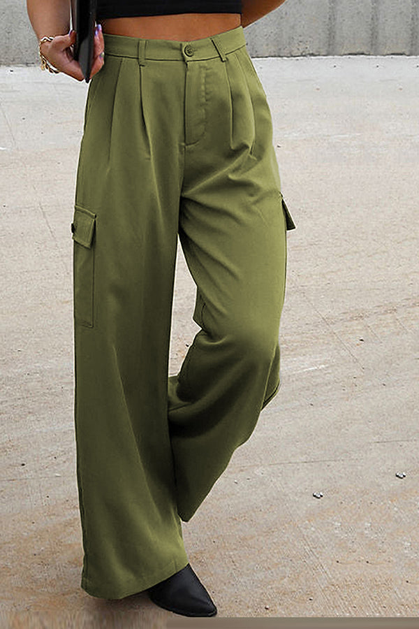 Solid color fashion loose high waist all-match overalls