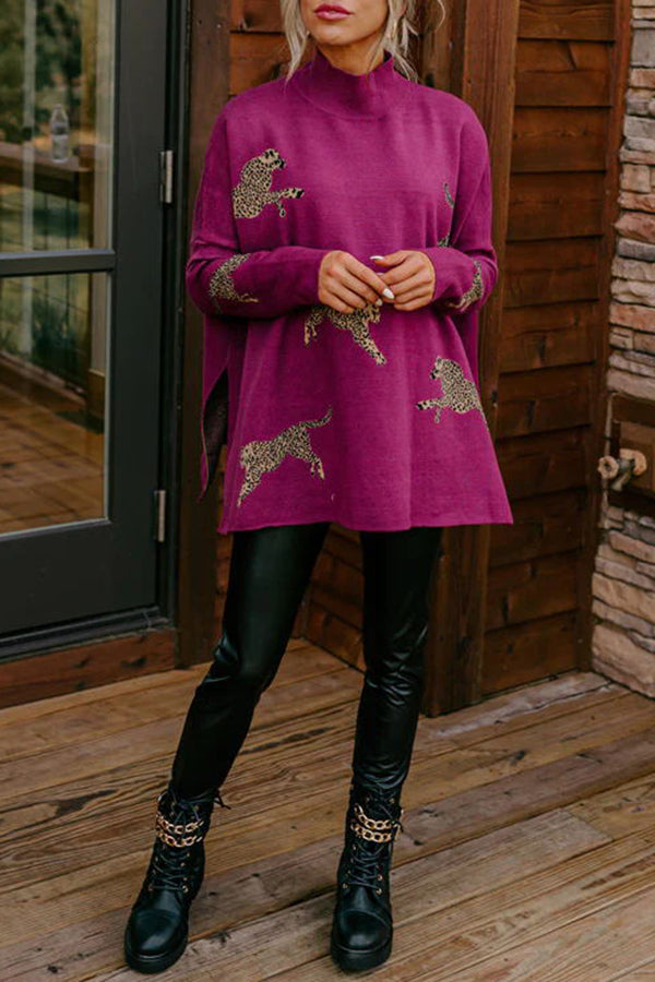 COZY AND KIND – LOCKERES SWEATSHIRT MIT LEOPARDENSCHLITZ