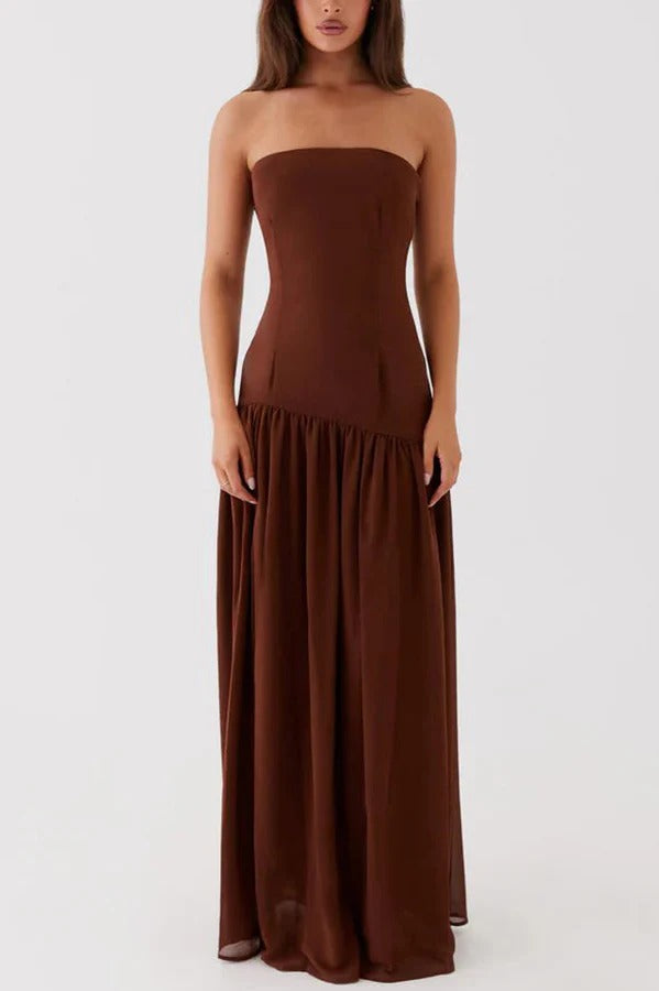 Robe longue bustier en mousseline semi-transparente patchwork Eden