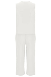 Mchoice Women's Summer Outfits Fashion V-neck Solid Color Sleeveless Tops and Loose Pocket Pants Suit