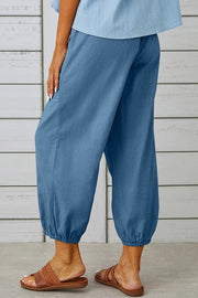 Tatum Linen Blend Elastic Waist Pocketed Button Hem Pants