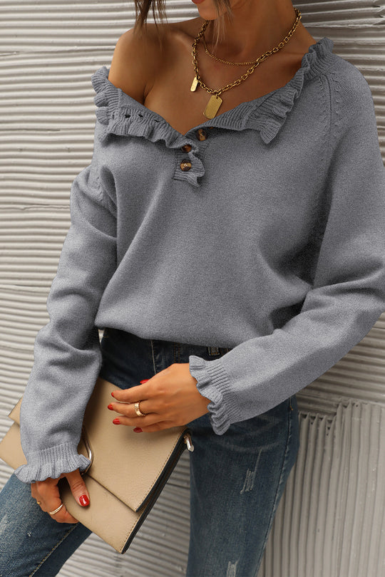 Pull en tricot à manches longues et à volants