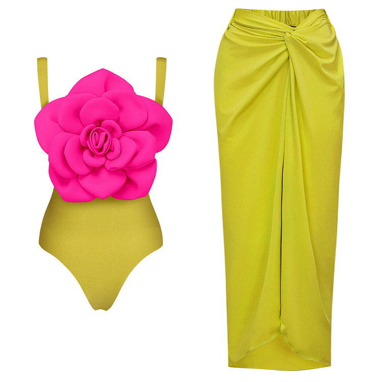 Maillot de bain une pièce et jupe à imprimé floral 3D 