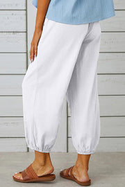 Tatum Linen Blend Elastic Waist Pocketed Button Hem Pants