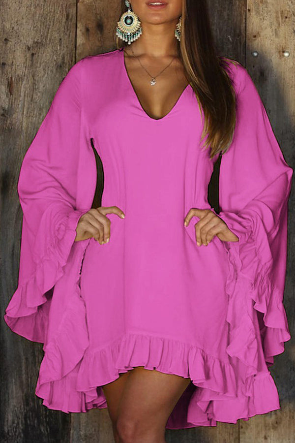 Elegantes Pulloverkleid aus Polyester mit V-Ausschnitt und unregelmäßigem Rock 