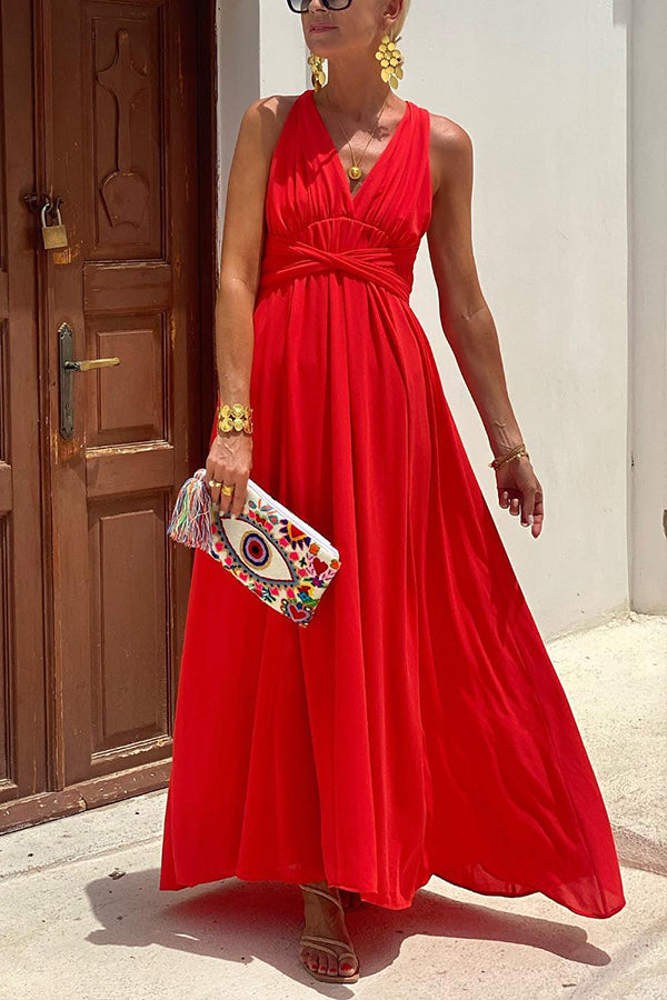 Red Rose V-Neck Sleeveless Sexy Holiday Dress