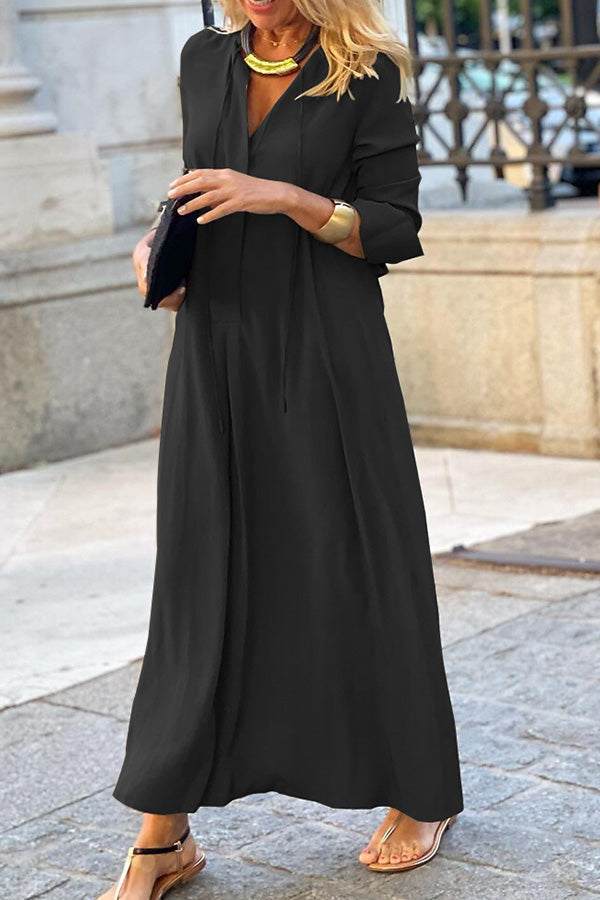 Solid Color Lapel Long Sleeve Simple Casual Long Shirt Dress