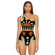 One Shoulder Printed Bikini Swimsuit and Pants