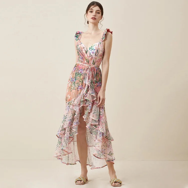 Einteiliger Badeanzug mit Blumenmuster von Vioye und Sarong aus Netzstoff 