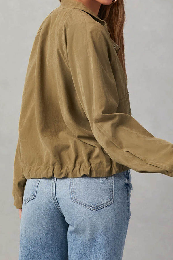 Veste midi à revers à carreaux brossés, plusieurs boutons et deux poches 