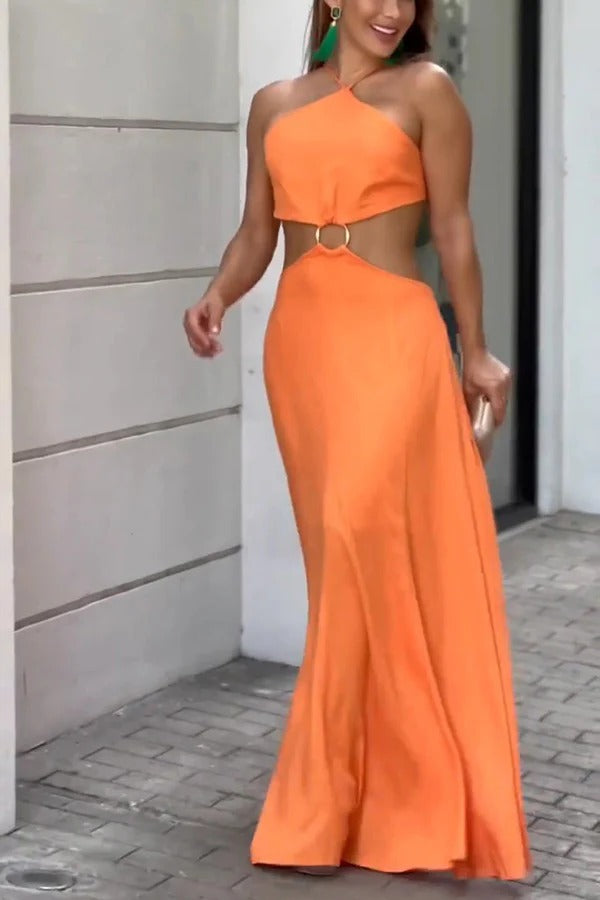 Robe longue sexy dos nu sans manches