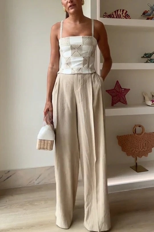 Débardeur Angie à bretelles contrastées et appliqué au crochet