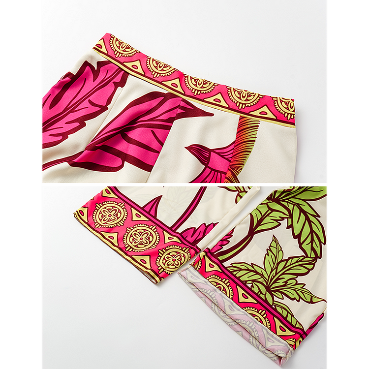 Maillot de bain une pièce imprimé plantes tropicales avec nœud papillon sur l'épaule et pantalon 