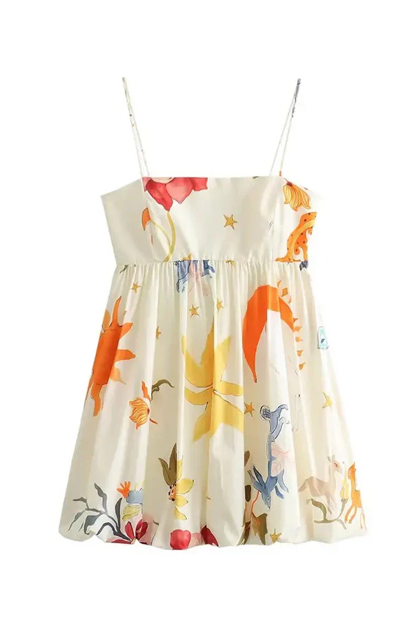 Sweet Print Mini Dresses Fashion Loose Sleeveless Backless Dress