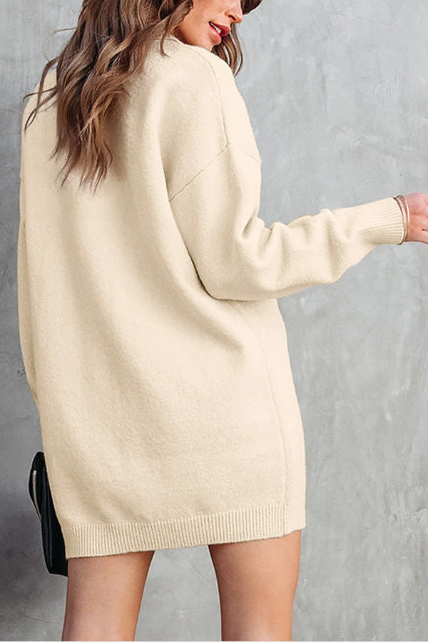 Robe droite mini-pull en maille abricot à col polo 