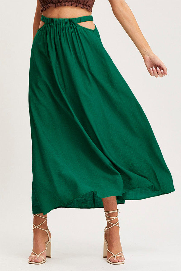 A-line swing skirt high waist hollow solid color skirt