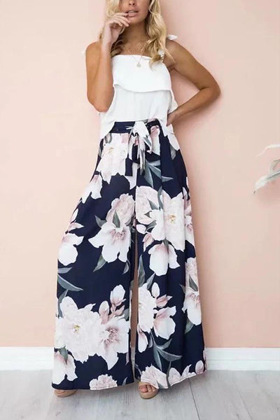 High waist loose printed casual wide-leg trousers