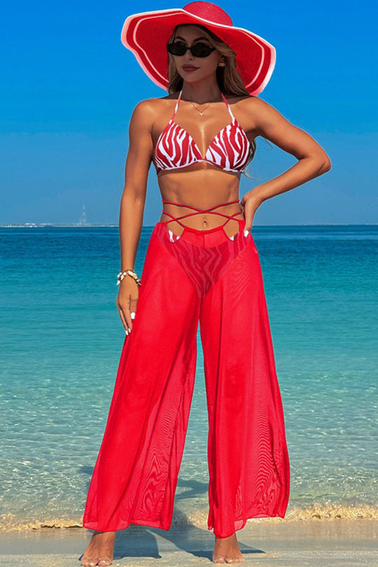 Multicolor printed suspender swimsuit three-piece swimsuit