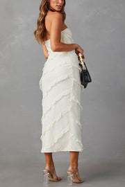 BAYLIE STRAPLESS RUFFLE STITCH MAXI DRESS