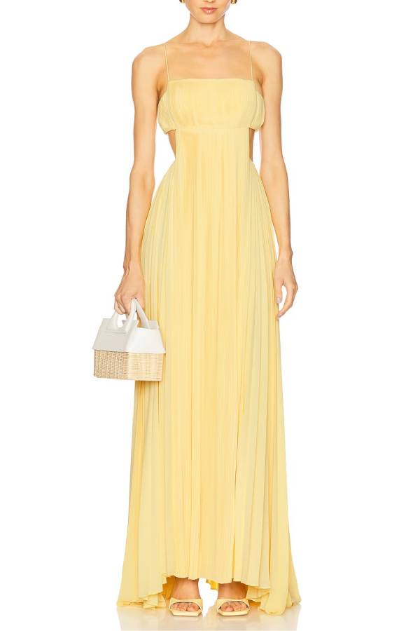 Butter Moment – ​​A-Linien-Maxikleid mit plissierter Taille und Cut-Outs