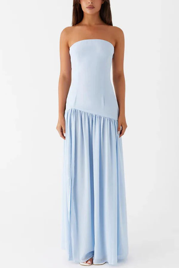 Eden Patchwork Semi-sheer Chiffon Strapless Maxi Dress