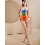 3D Flowers One Piece Swimsuit and Skirt