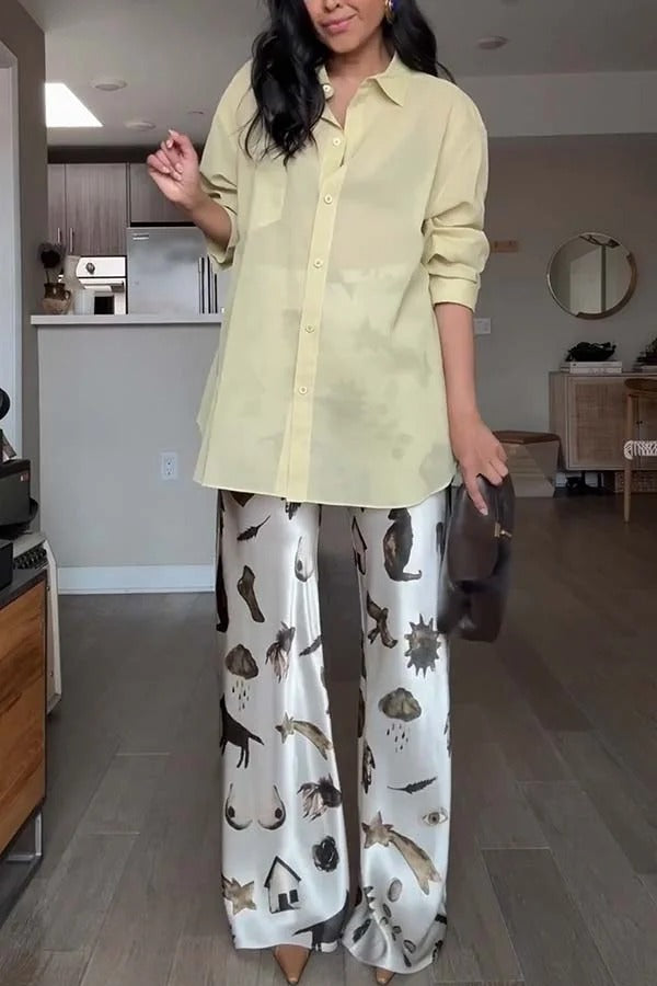 The Finishing Touch Satin Unique Print Elastic Waist Wide Leg Pants