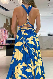 Sexy One Shoulder Sleeveless Printed Long Dress With Split Back