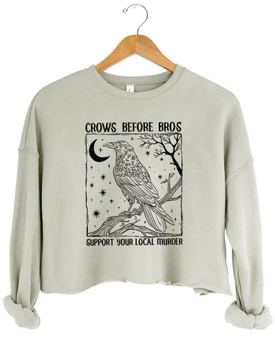Dark Academia Crows Before Bros Crop Sweatshirt