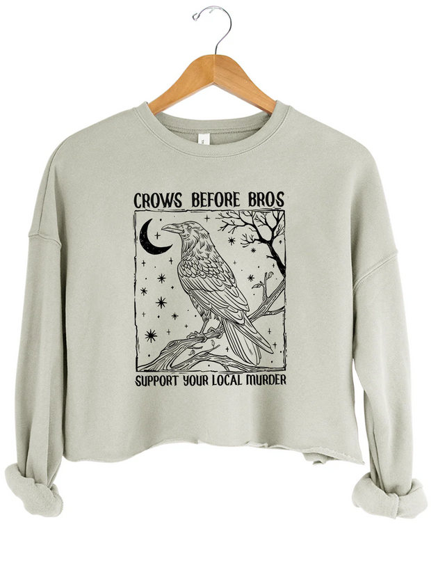 Dark Academia Crows Before Bros Crop Sweatshirt