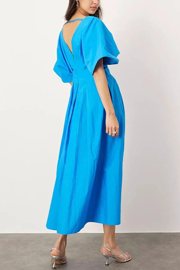 Robe mi-longue plissée à manches bouffantes et larges en lin mélangé Antibes