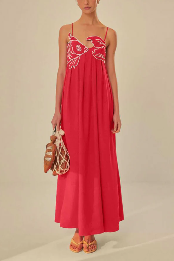 Maxikleid aus Leinenmischung mit Fisch-Top