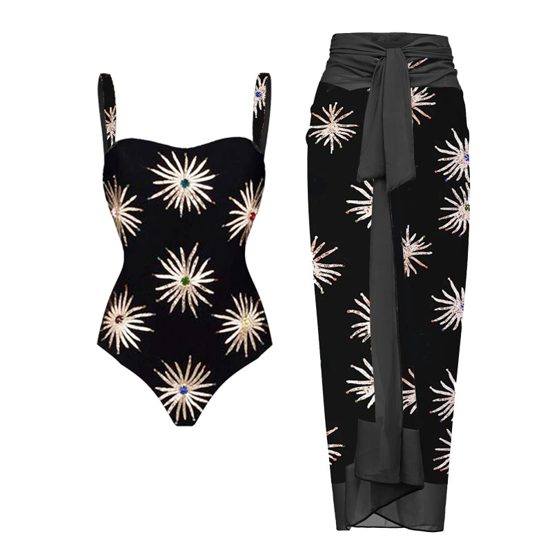 swimgirls – Einteiliger Badeanzug und Sarong mit Sling-Print 
