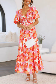 Peony Garden Smocked Bust Puff Sleeve Tiered Maxi Dress