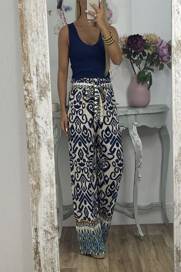 GALA waist tie ethnic totem pattern trousers