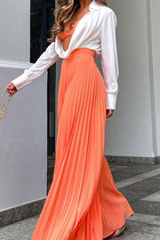 Fashionable style pleated long wide leg pants