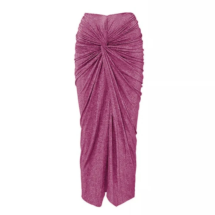 Maillot de bain une pièce et jupe à motif floral plissé et texture brillante 