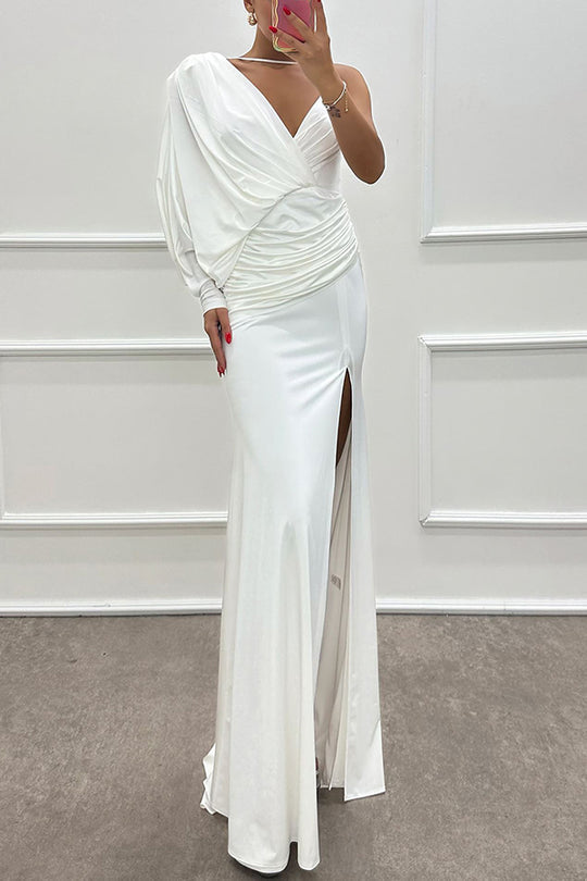Robe longue fendue à une épaule et manches chauve-souris Like Venus