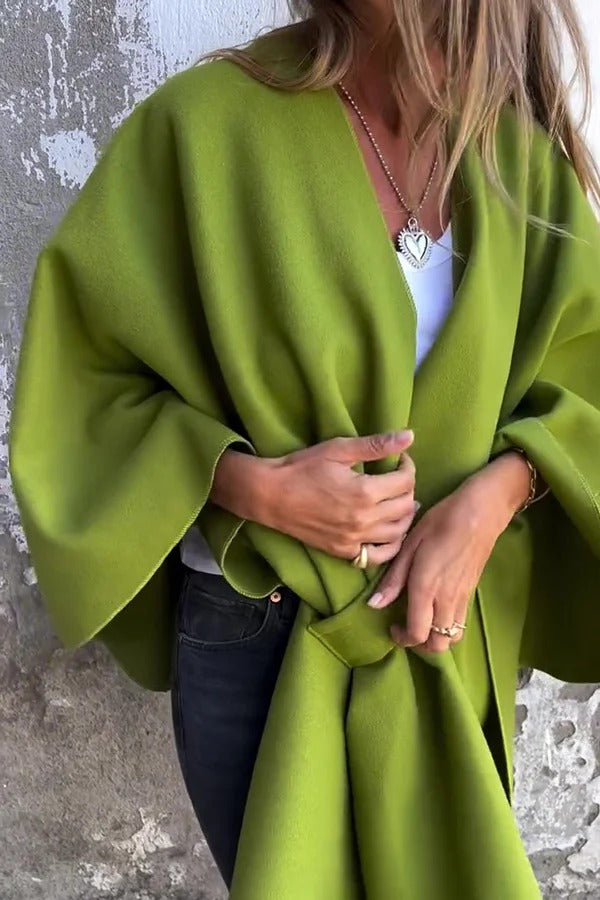 Einfarbige, lockere Cape-Jacke mit V-Ausschnitt