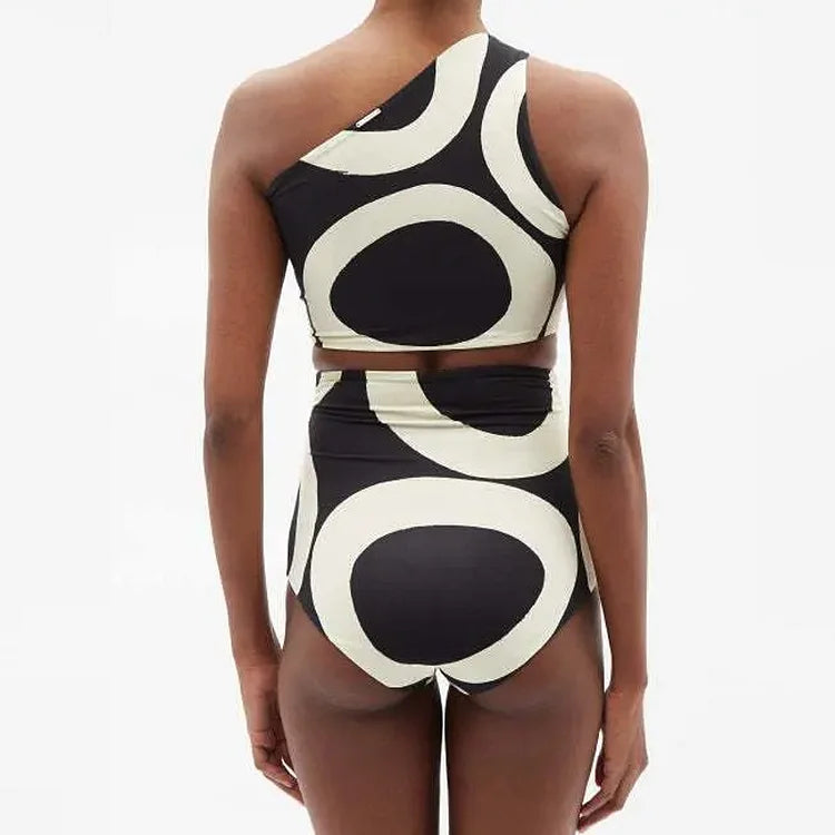 Maillot de bain bikini fendu à imprimé asymétrique et paréo 