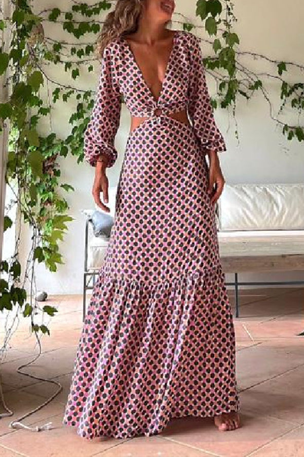 Serene Dreams Printed Side Cutout Elastic Waist Maxi Dress